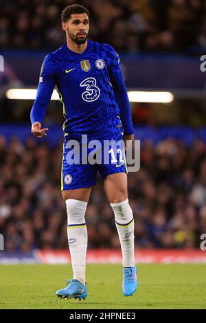 Londra, Regno Unito. 22nd Feb 2022. Ruben Loftus-guancia di Chelsea guarda avanti. UEFA Champions League, round of 16 1st leg match, Chelsea contro LOSC Lille a Stamford Bridge a Londra martedì 22nd febbraio 2022. Questa immagine può essere utilizzata solo a scopo editoriale. Solo per uso editoriale, licenza richiesta per uso commerciale. Nessun uso in scommesse, giochi o un singolo club/campionato/player pubblicazioni. pic di Steffan Bowen/Andrew Orchard sport fotografia/Alamy Live news credito: Andrew Orchard sport fotografia/Alamy Live News Foto Stock