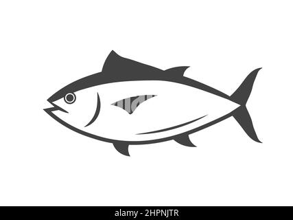 Illustrazione del contorno dell'icona del logo del tonno. Salmone tonno pesce linea icona pesce logo Illustrazione Vettoriale