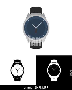 Icona dell'orologio da polso vettoriale. Orologio da polso orologio a mano illustrazione per gli uomini. Orologio svizzero piatto Illustrazione Vettoriale
