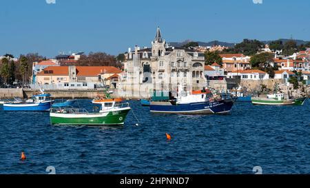 Cascais, Palácio Seixas, porto di pesca, barche da pesca Foto Stock