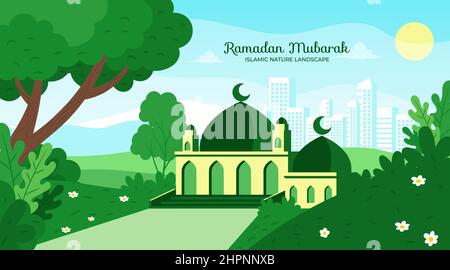 Cartoni animati alla moda islamici Ramadan kareem disegnati a mano Illustrazione Vettoriale