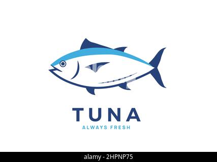 Illustrazione del contorno dell'icona del logo del tonno. Salmone tonno pesce linea icona pesce logo Illustrazione Vettoriale