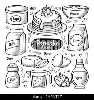 Ricetta per pancake con elemento di doodle disegnato a mano Illustrazione Vettoriale