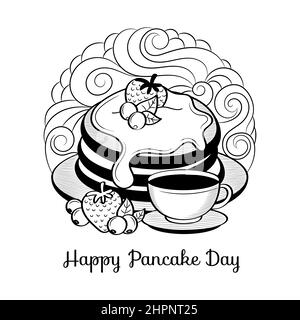 Buon giorno di Pancake con illustrazione del doodle disegnata a mano Illustrazione Vettoriale