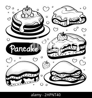 Diverso di Pancake con elemento di doodle disegnato a mano Illustrazione Vettoriale