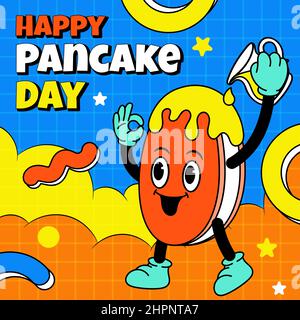 Buon giorno di Pancake con illustrazione del doodle disegnata a mano Illustrazione Vettoriale