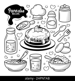 Ricetta per pancake con elemento di doodle disegnato a mano Illustrazione Vettoriale