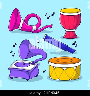 Illustrazione musicale del doodle con stile di contorno disegnato a mano Illustrazione Vettoriale