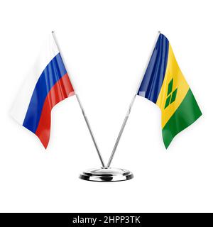 Due bandiere da tavolo isolate su sfondo bianco 3D illustrazione, la russia e saint vincent e grenadine Foto Stock