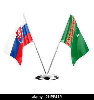 Due bandiere di tabella isolate su sfondo bianco 3D illustrazione, slovacchia e turkmenistan Foto Stock