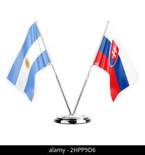 Due bandiere di tabella isolate su sfondo bianco 3D illustrazione, argentina e slovacchia Foto Stock