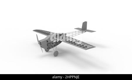 3D rendering dei casis di un piccolo modello di velivolo di propellor. Isolato in studio sfondo. Foto Stock