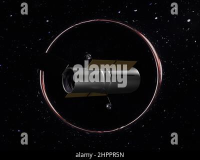 Spazio Telescopio Hubble vicino buco nero da qualche parte nello spazio esterno. 3D illustrazione rappresentata. Elementi di questa immagine se forniti dalla NASA. Foto Stock