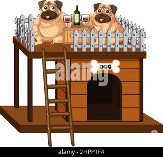 Due cani bevendo vino sulla doghouse illustrazione Illustrazione Vettoriale
