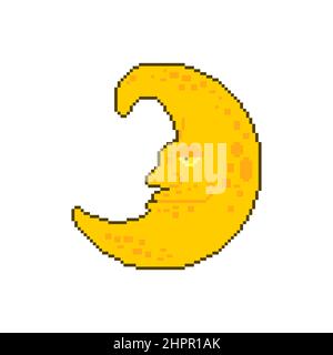 Crescent Face pixel art. 8 bit Luna con Face. Illustrazione vettoriale pixelata Illustrazione Vettoriale