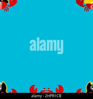 Crab Pirate pixel art pattern senza giunture. Sea cancer filibuster 8 bit background. Immagine vettoriale pixelata. Tessuto del bambino Illustrazione Vettoriale