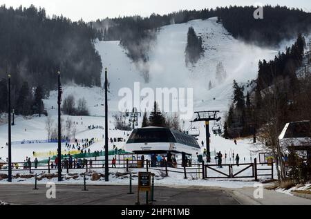 Piste da sci presso la stazione sciistica di Deer Valley a Park City, Utah. Foto Stock