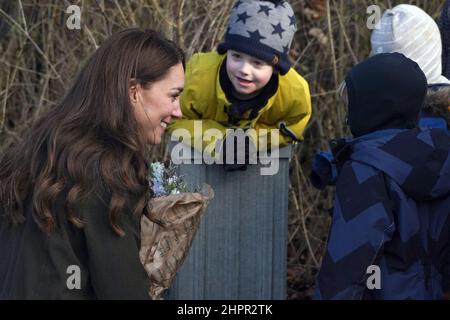 La Duchessa di Cambridge durante la sua visita allo Stenurten Forest Kindergarten a Copenhagen, Danimarca, il secondo giorno di una visita di lavoro di due giorni con il Royal Foundation Center for Early Childhood. Data foto: Mercoledì 23 febbraio 2022. Foto Stock