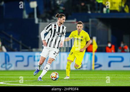 Vila-real, Spagna, 22 febbraio 2022, Adrien Rabiot di Juventus durante la UEFA Champions League, round di 16, partita di calcio a 1st gambe tra Villarreal CF e Juventus FC il 22 febbraio 2022 allo stadio Ceramica di Vila-real, Spagna - Foto: Ivan Terron/DPPI/LiveMedia Foto Stock