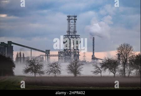 Karlsruhe, Germania. 23rd Feb 2022. Foto esterna di una sezione vegetale a Miro Mineralölraffinerie Oberrhein. La commissione di coalizione si sta occupando oggi di prezzi elevati dell'energia. Credit: Uli Deck/dpa/Alamy Live News Foto Stock