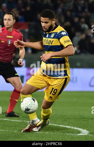 Arena Garibaldi, Pisa, Italia, 22 febbraio 2022, Simone Solomon Sohm (Parma) durante AC Pisa vs Parma Calcio - partita di calcio italiana Serie B. Foto Stock