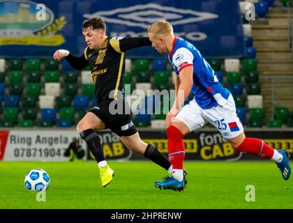 Linfield Vs Larne nella Danske Bank Premiership, martedì 8th febbraio 2022 a Windsor Park, Belfast. Foto Stock
