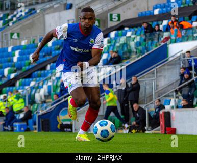 Christy Manzinga - Linfield Vs Dungannon Swifts in the Danske Bank Premiership, sabato 30th ottobre 2021 a Windsor Park, Belfast. Foto Stock