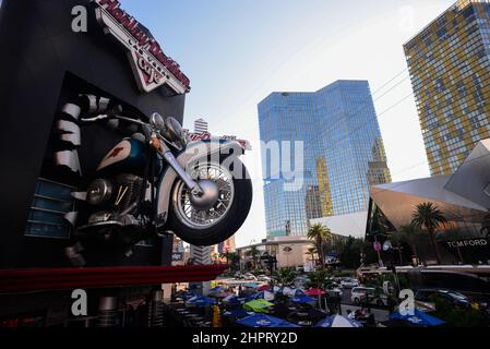 Paesaggio urbano del Las Vegas Harley Davidson Cafe a Las Vegas Foto Stock