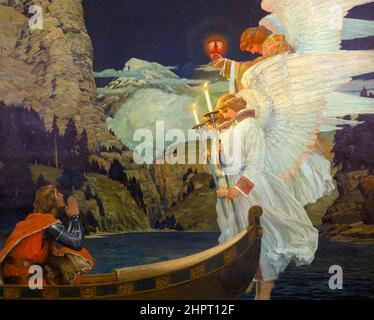 Il Cavaliere del Sacro Graal, dipinto a olio su tela di Frederick Judd Waugh, circa 1912 Foto Stock