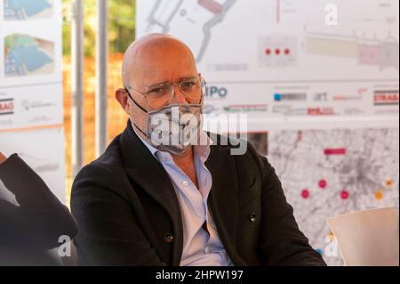 Stefano Bonaccini, presidente della Regione Emilia Romagna, è una Sala Baganza in occasione dell'inizio lavori della cassa di espansione nel Baganza Foto Stock