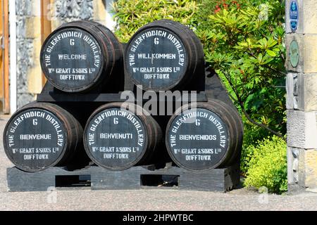 Fusti, Glenfiddich distilleria di whisky, Dufftown, Scotland, Regno Unito Foto Stock