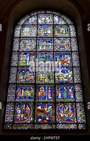 Medieval vetrata, Cattedrale di Canterbury, Canterbury, nel Kent, England, Regno Unito Foto Stock