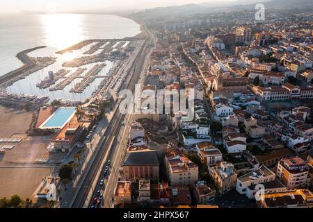 Vista dal drone della città di El Masnou, Spagna Foto Stock