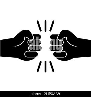 icona del glyph del pugno su sfondo bianco. segno del cinque libbra del potere. gesto del colpo del pugno a due mani. stile piatto. Foto Stock