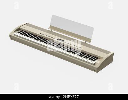 3d illustrazione di un pianoforte o sintetizzatore digitale di dimensioni normali con rack musicale isolato su bianco Foto Stock