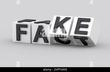 I cubi con le lettere capovolgono e le parole cambiano da FATTO a FALSO. rendering 3d Foto Stock