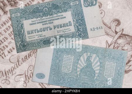 Banconote rubli vintage da Bolshevik, Russia Foto Stock