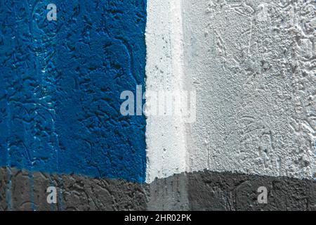 Angolo giunto angolo intonaco parete blu stucco architettura facciata interna struttura sfondo. Foto Stock