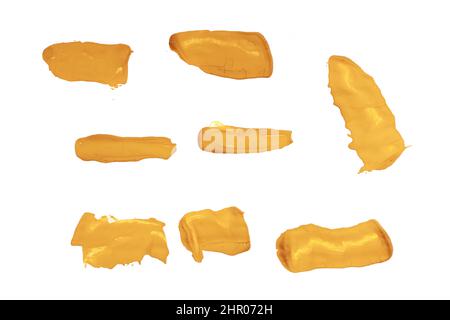 set di tratti di acquerello gialli isolati su sfondo bianco. Foto di alta qualità Foto Stock