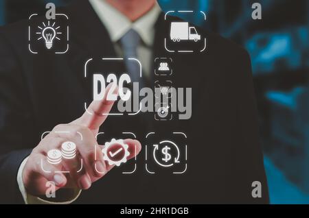 Direct to Consumer D2C schermo virtuale Internet Business Big data tecnologia concetto. Foto Stock