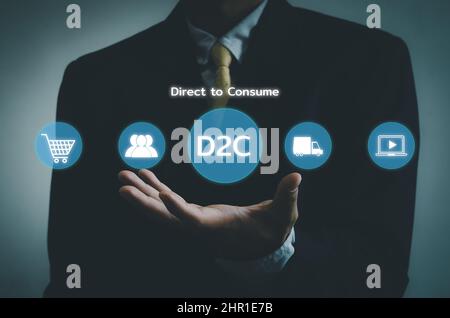 Direct to Consumer D2C schermo virtuale Internet Business Big data tecnologia concetto. Foto Stock