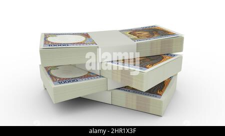 3D rendering di Stack di 10000 banconote del franco CFA dell'Africa centrale. Pochi pacchetti di valuta dell'Africa centrale isolati su sfondo bianco Foto Stock