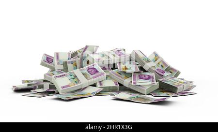 3D rendering di pile di 10000 centrafricani banconote del franco CFA isolate di fondo bianco Foto Stock