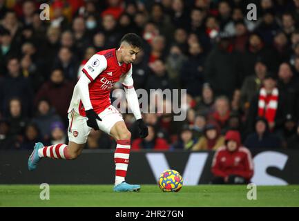 Londra, Regno Unito. 24th Feb 2022. Gabriel Martinelli (A) alla partita Arsenal contro Wolves EPL, presso l'Emirates Stadium di Londra, Regno Unito, il 24 febbraio 2022. Credit: Paul Marriott/Alamy Live News Foto Stock