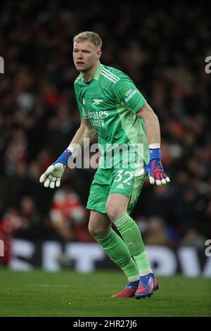 Londra, Regno Unito. 24th Feb 2022. Aaron Ramsdale (A) alla partita Arsenal contro Wolves EPL, all'Emirates Stadium, Londra, Regno Unito, il 24 febbraio 2022. Credit: Paul Marriott/Alamy Live News Foto Stock
