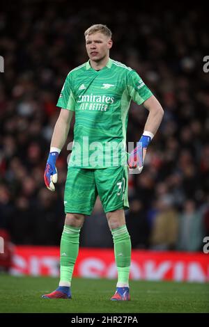 Londra, Regno Unito. 24th Feb 2022. Aaron Ramsdale (A) alla partita Arsenal contro Wolves EPL, all'Emirates Stadium, Londra, Regno Unito, il 24 febbraio 2022. Credit: Paul Marriott/Alamy Live News Foto Stock