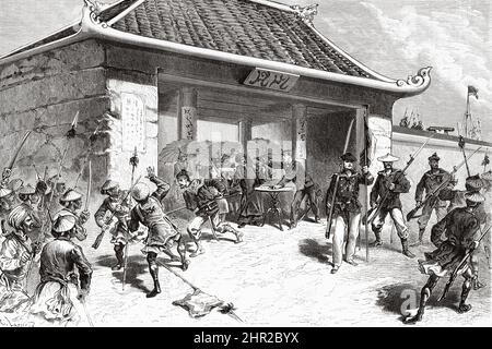 Cattura di Ninh Binh di Hautefeuille il 5 dicembre 1873, Vietnam. Asia. Conquista del Delta del Tonkin di Romanet de Caillaud Foto Stock