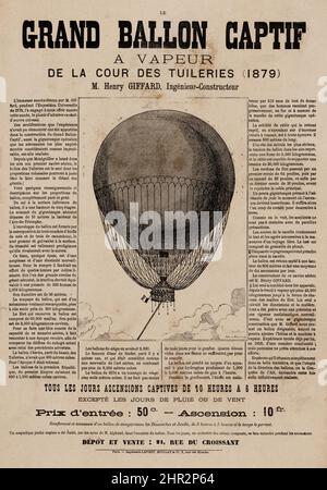 Le Grand ballon captif a vapeur de la cour des Tuileries (1879), M. Henry Giffard, ingénieur-constructeur - Yves & Barret, 1879 Foto Stock