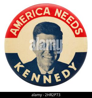 John F. Kennedy grande sorridente Ritratto pulsante - l'America ha bisogno di Kennedy. Elezione 1960s. Foto Stock