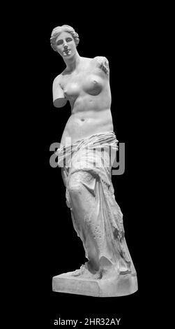 Statua in gesso di Venere Milo. Bella donna scultura di Afrodite solated su sfondo nero con percorso di taglio Foto Stock
